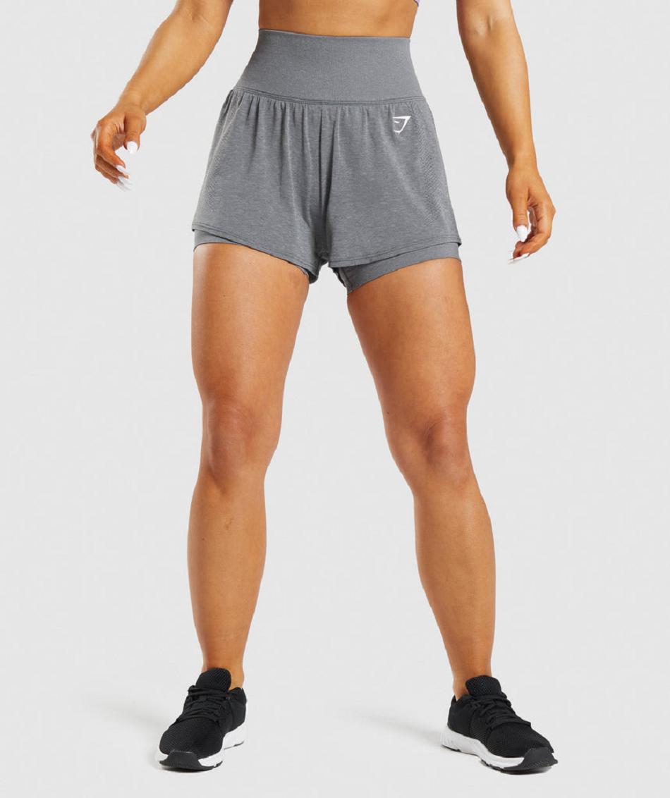 Szorty Damskie Gymshark Vital Seamless 2.0 2-in-1 Szare | PL 2484EBC